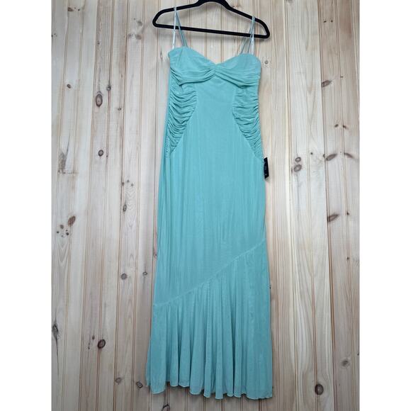 NWT Lulus Sleeveless Sweetheart Turquoise Chiffon Maxi Dress Party Cocktail Sz L - Picture 1 of 5